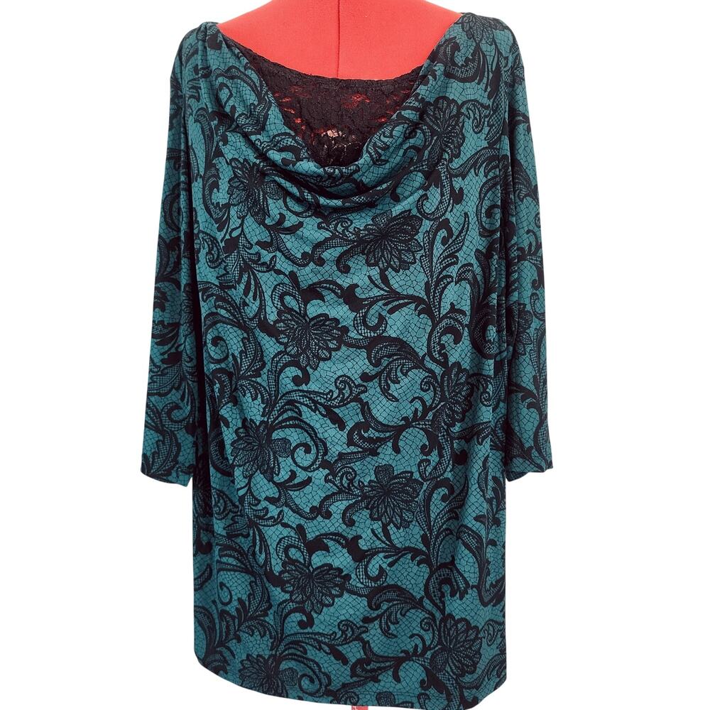 Jms Easy Dressing Green Black Stretch Cowl‎ Neckline Blouse Size 3X